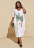 V Neck Graphic Midi Tee Dress, White image number 0