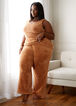 Plus Size Cozy Lounge Teddy Faux Fur Wrap Top Wide Leg Pant 2pc Set image number 0