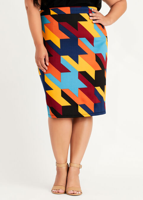 Houndstooth Scuba Pencil Skirt, Turkish Tile image number 0
