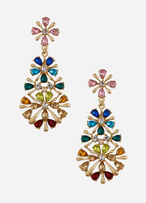 Rhinestone Floral Drop Earrings, Multi image number 0