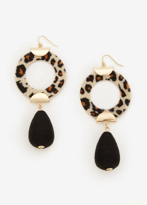 Statement Jewelry Animal Print Leather Geo Cutout Drop Disc Earrings image number 0