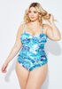 Noon Swim Tropical Print Swimsuit, Turquoise Aqua image number 0