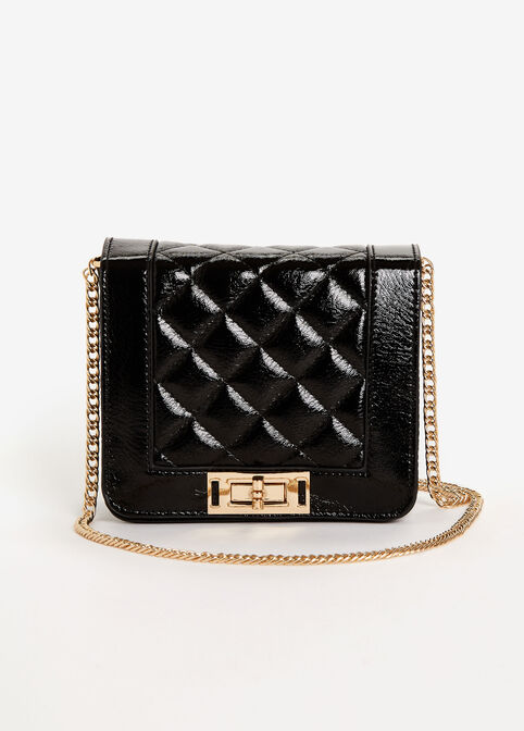 Quilted Faux Leather Mini Box Bag, Black image number 0