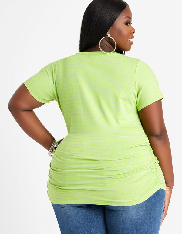 Striped Ruched Tee, Parrot Green image number 1