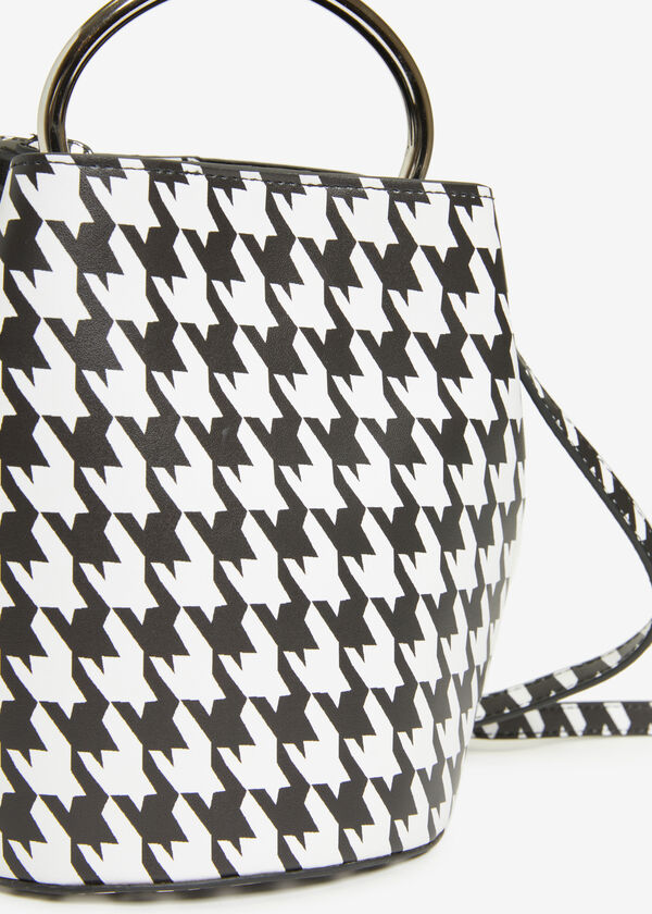 Houndstooth Faux Leather Bucket Bag, Black Combo image number 3