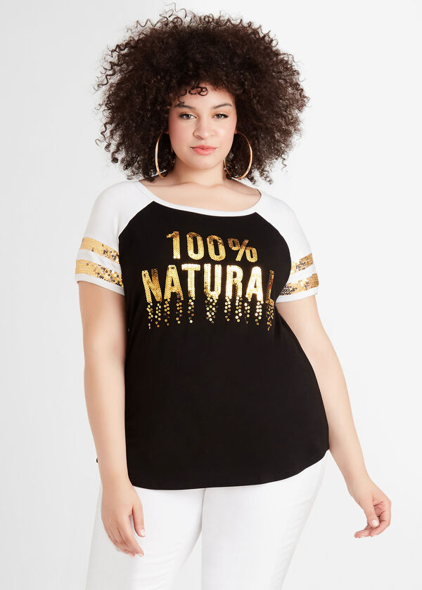 100% Natural Sequin Graphic Tee, Black image number 0