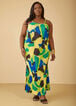 Printed Plisse Satin Slip Dress, Jelly Bean image number 0