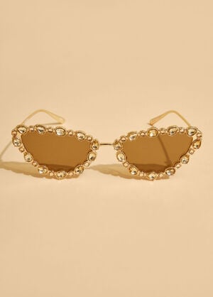 Tinted Crystal Cat Eye Sunglasses, Gold image number 0