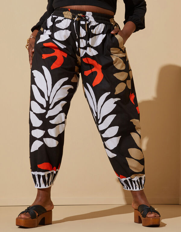 Printed Cotton Joggers, Black White image number 0