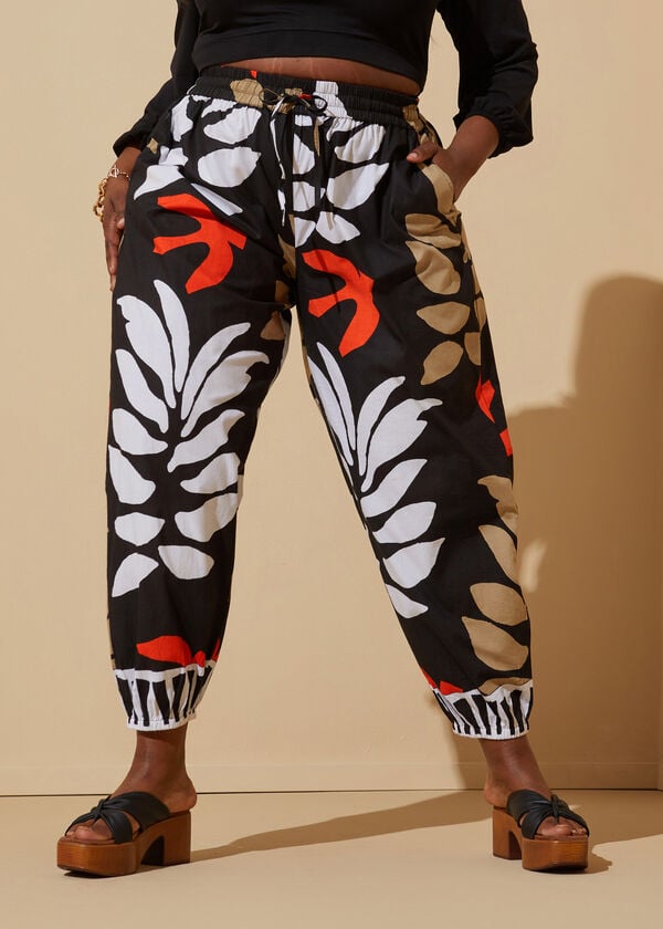 Printed Cotton Joggers, Black White image number 0