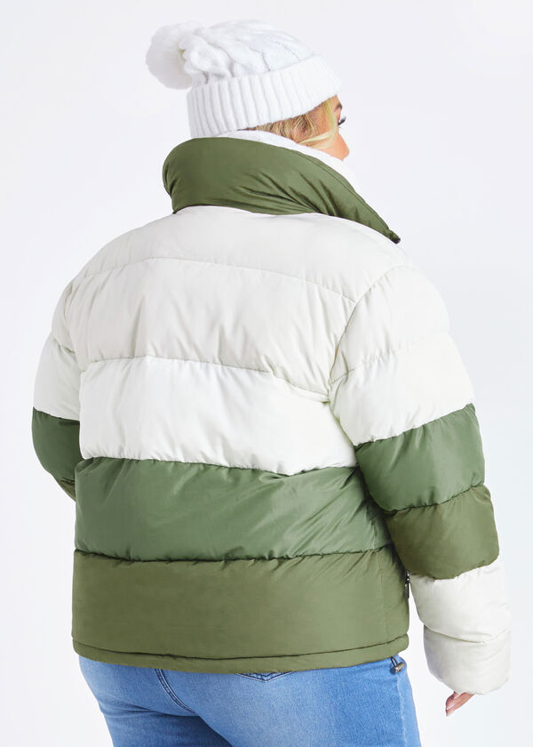 Colorblocked Puffer Jacket, Olive image number 1