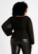 Sequin Smocked Sheer Sleeve Top, Black image number 2