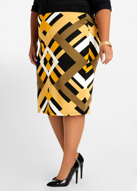 Geo Colorblock Scuba Skirt, Pale Gold image number 0