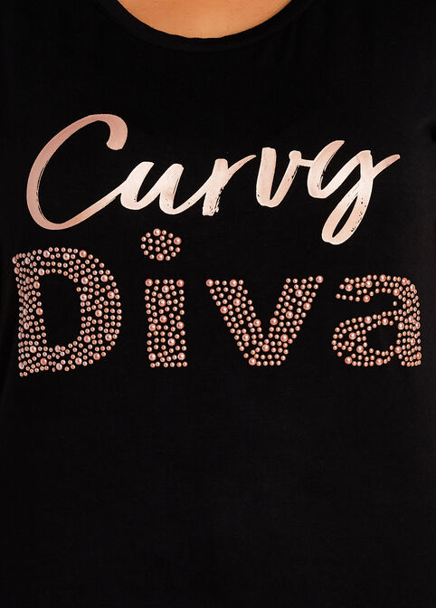 Studded Curvy Diva Graphic Tee, Black image number 1