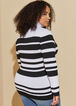 Striped Ribbed Turtleneck Sweater, White Black image number 1