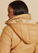 Ribbed Paneled Hooded Puffer Coat, Gold image number 3