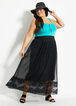Pleated Mesh Lace Hem Maxi Skirt, Black image number 2
