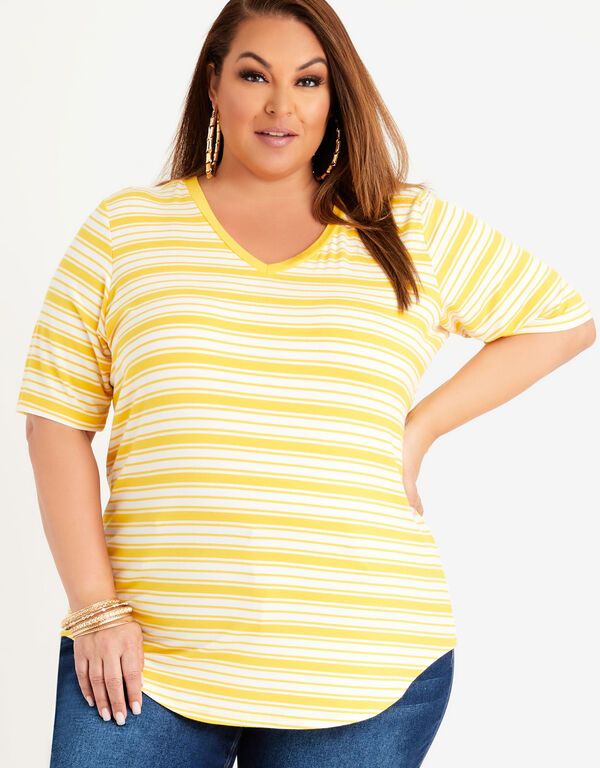 Striped Basic Stretch Jersey Tee, Solar Power image number 0