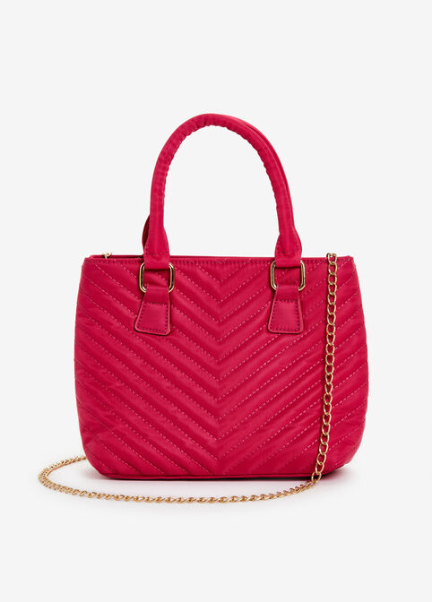 Pink Quilted Nylon Satchel, Fuchsia image number 0