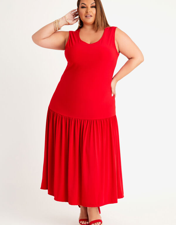 Pintucked Jersey Midi Dress, Red image number 0