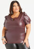 Plus Size Faux Leather Top Peplum Vegan Leather Plus Size Shirts image number 0
