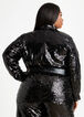 Faux Leather Belt Sequin Jacket, Black image number 1