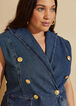 Double Breasted Stretch Denim Vest, Dk Rinse image number 2
