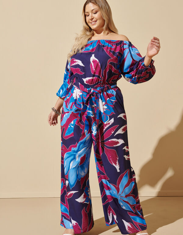 Off The Shoulder Abstract Jumpsuit, Multi image number 0