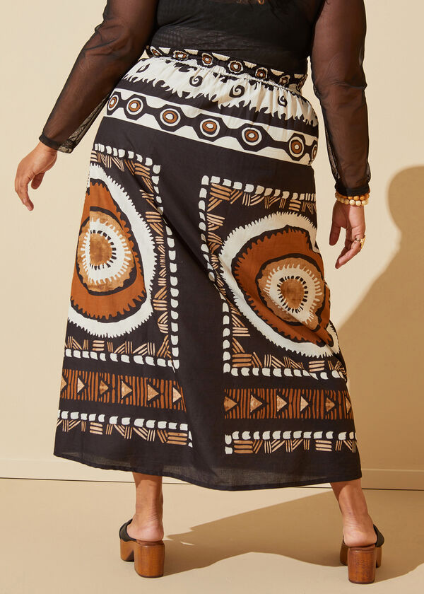 Printed Cotton Maxi Skirt, Black White image number 1