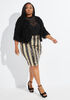 Sequined Striped Pencil Skirt, Black image number 2