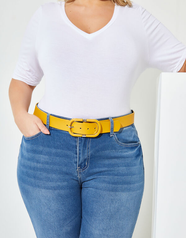 Oval Buckle Faux Leather Belt, Nugget Gold image number 0