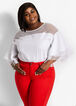 Tiered Mesh Trim Flare Sleeve Top, White image number 2