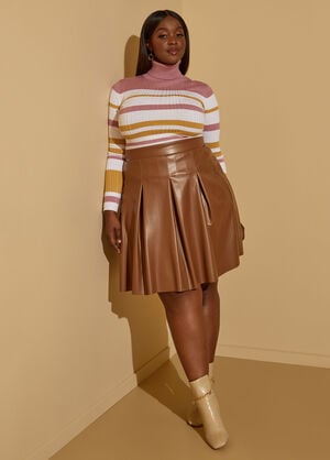Pleated Faux Leather Skirt, Mocha image number 0