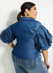 Ruffle Trim Chambray Tie Front Top, Blue image number 1