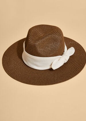 Bow Embellished Straw Bucket Hat, Brown image number 0