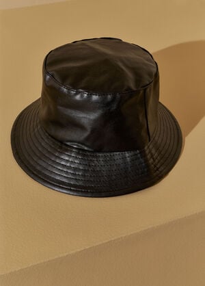 Faux Leather Bucket Hat, Black image number 1