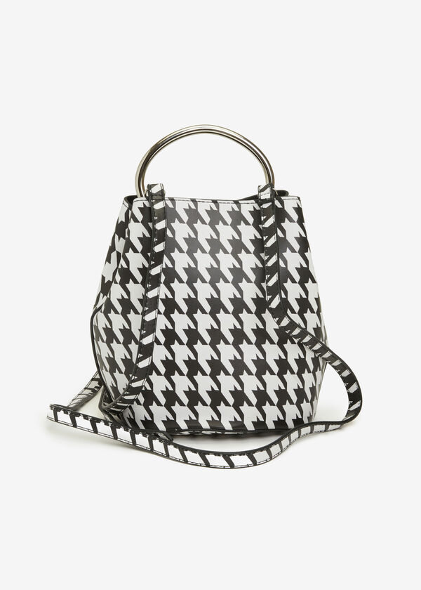 Houndstooth Faux Leather Bucket Bag, Black Combo image number 1
