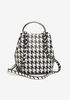 Houndstooth Faux Leather Bucket Bag, Black Combo image number 1