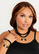 Gold Bead Layer Charm Necklace Set, Black image number 2