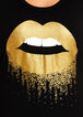 Gold Drip Lips Sequin Graphic Tee, Black image number 1
