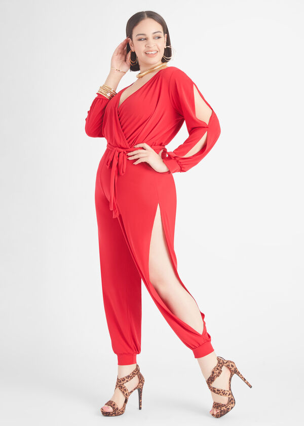 Tall Cutout Faux Wrap Jumpsuit, Red image number 0