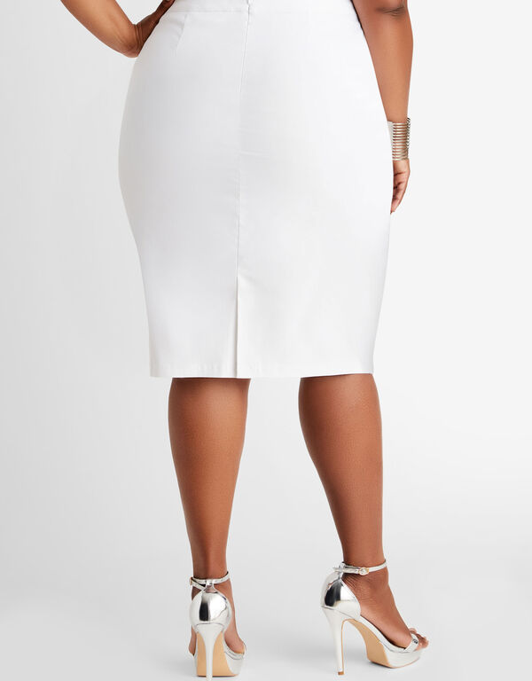 White Stretch Twill Pencil Skirt, White image number 1