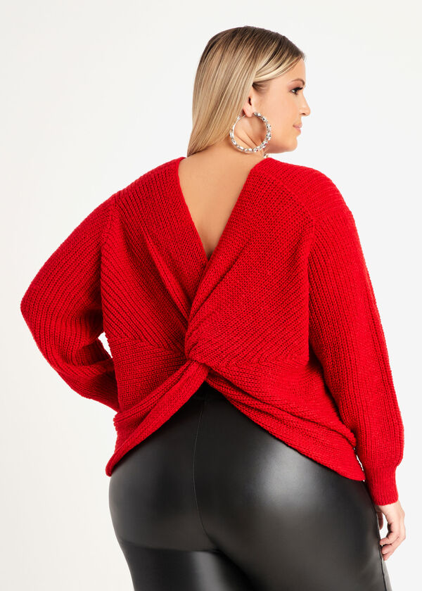 Reversible Knot Back Sweater, Barbados Cherry image number 0