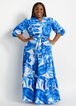 Floral Elastic Waist Maxi Skirt, Blue image number 2