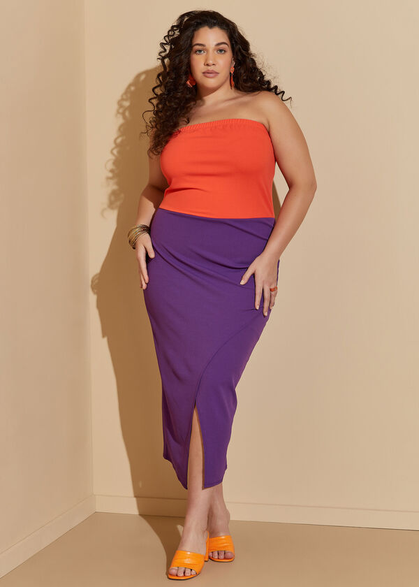 Strapless Two Tone Bodycon Dress, Purple Magic image number 0