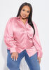 Ruched Satin Shirt, Foxglove image number 0