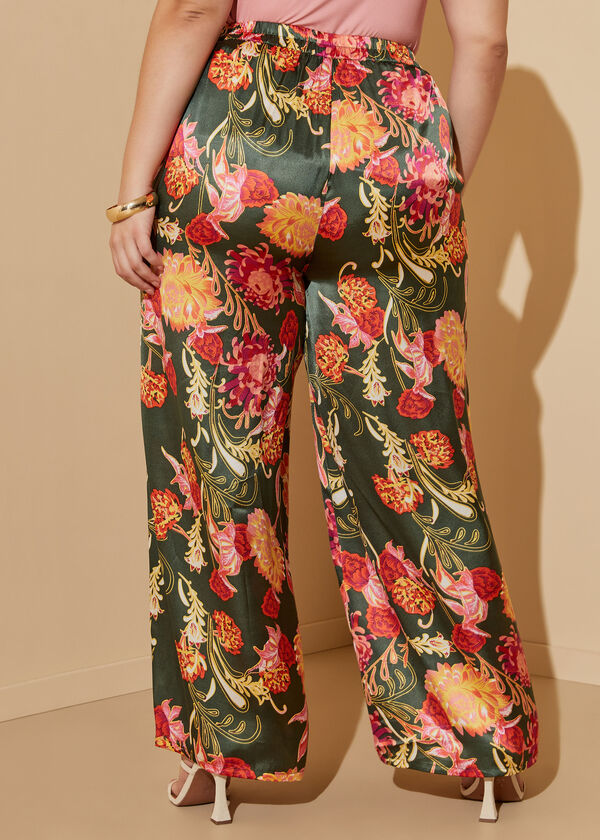 Floral Print Satin Wide Leg Pants, Multi image number 1