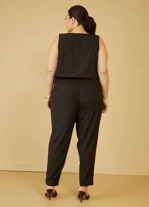 Ruffle Trimmed Tapered Jumpsuit, Black image number 1