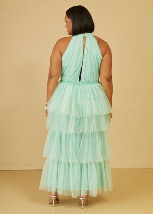 Cutout Tiered Tulle Gown, Mint Green image number 1