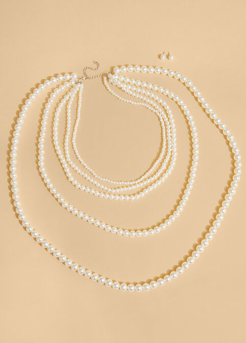 Tiered Faux Pearl Necklace Set, Pearl image number 1